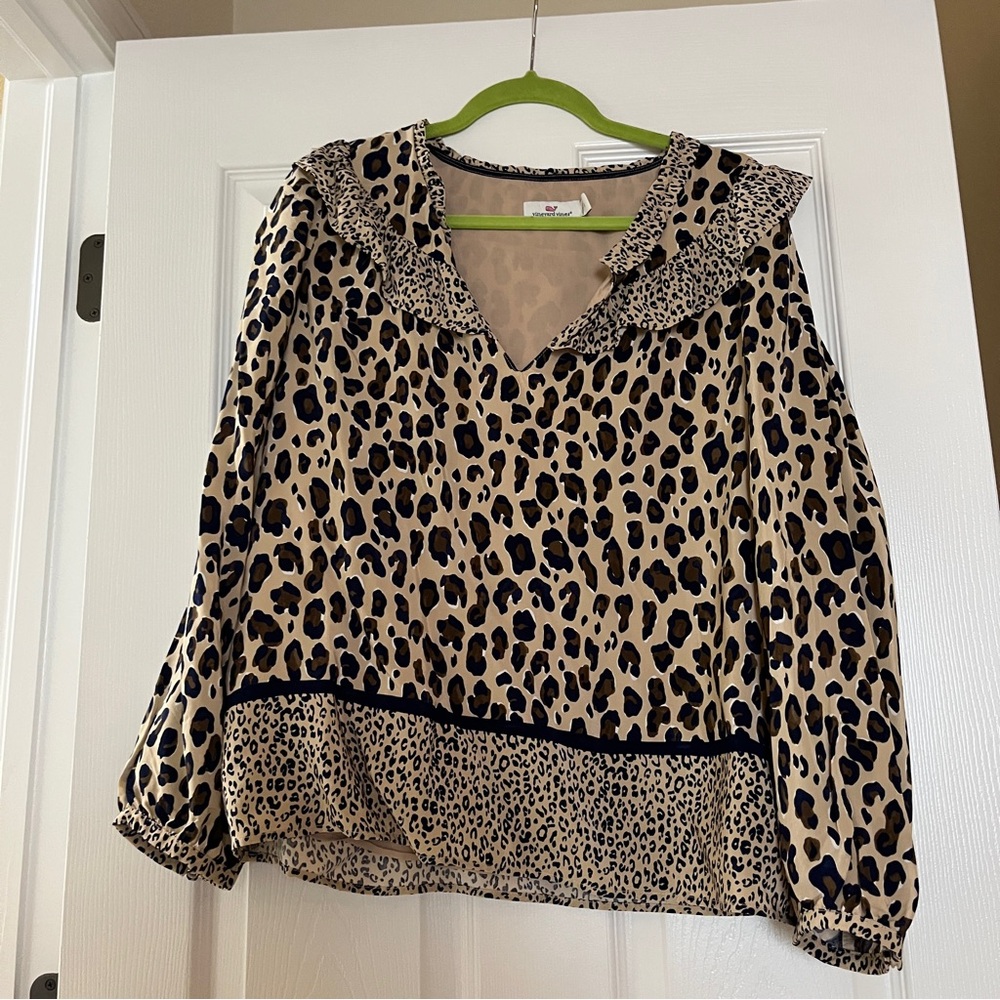 Vineyard Vines Leopard Ruffle Blouse